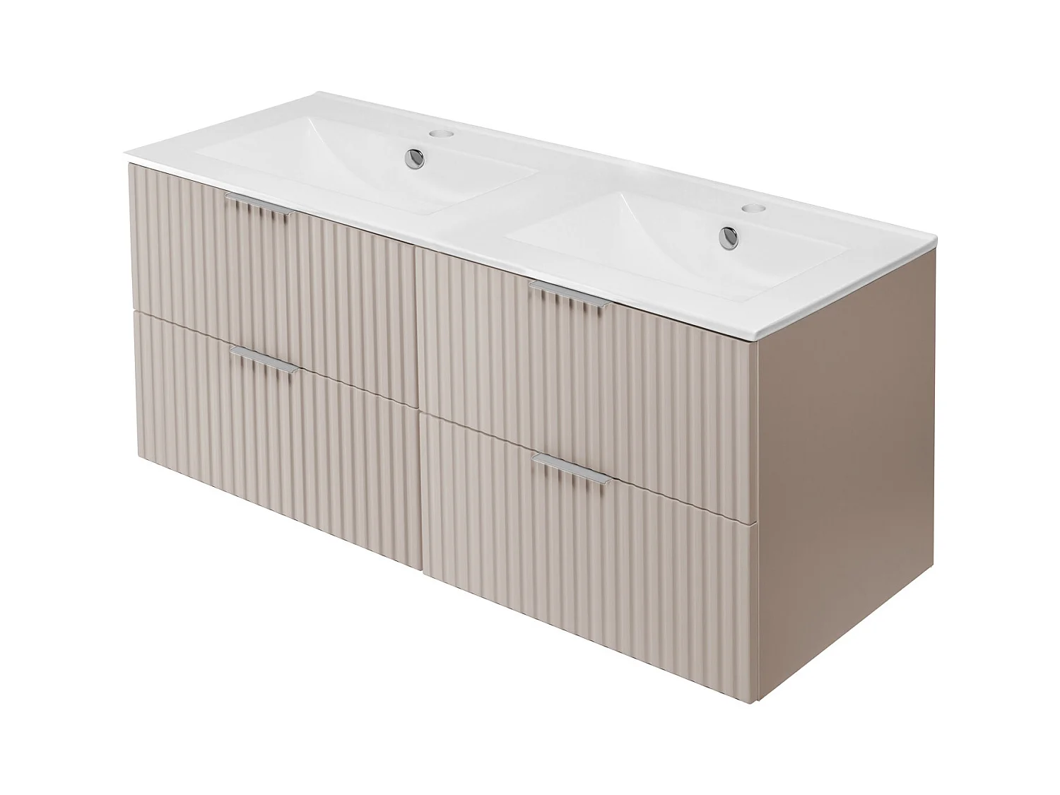 Waschbeckunterschrank, Kaschmir, 120 (2 x 60) x 57 x 46 cm, silberner Griff, ohne Arbeitsplatte