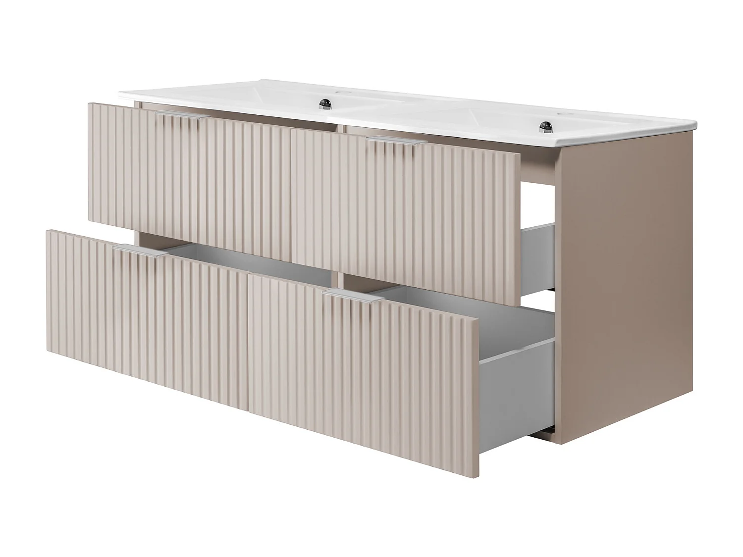 Waschbeckunterschrank, Kaschmir, 120 (2 x 60) x 57 x 46 cm, silberner Griff, ohne Arbeitsplatte