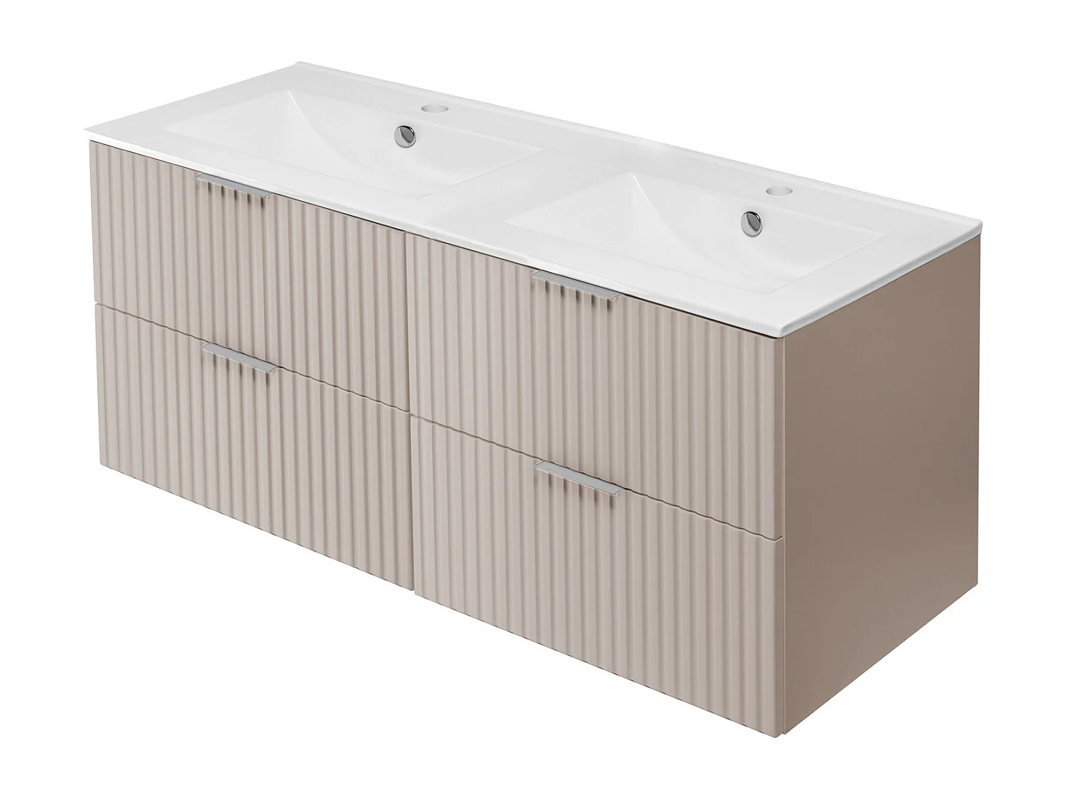 Waschbeckunterschrank, Kaschmir, 120 (2 x 60) x 57 x 46 cm, silberner Griff, ohne Arbeitsplatte