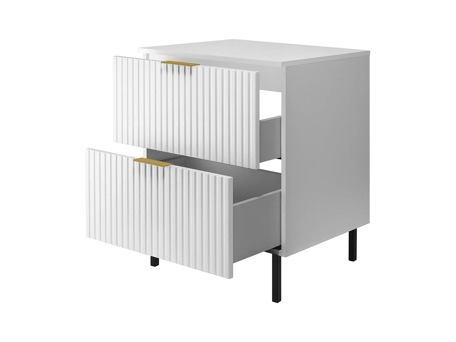 Waschbeckunterschrank, Weiß, 60 x 77 x 46 cm, goldener Griff, schwarze Beine + Arbeitsplatte