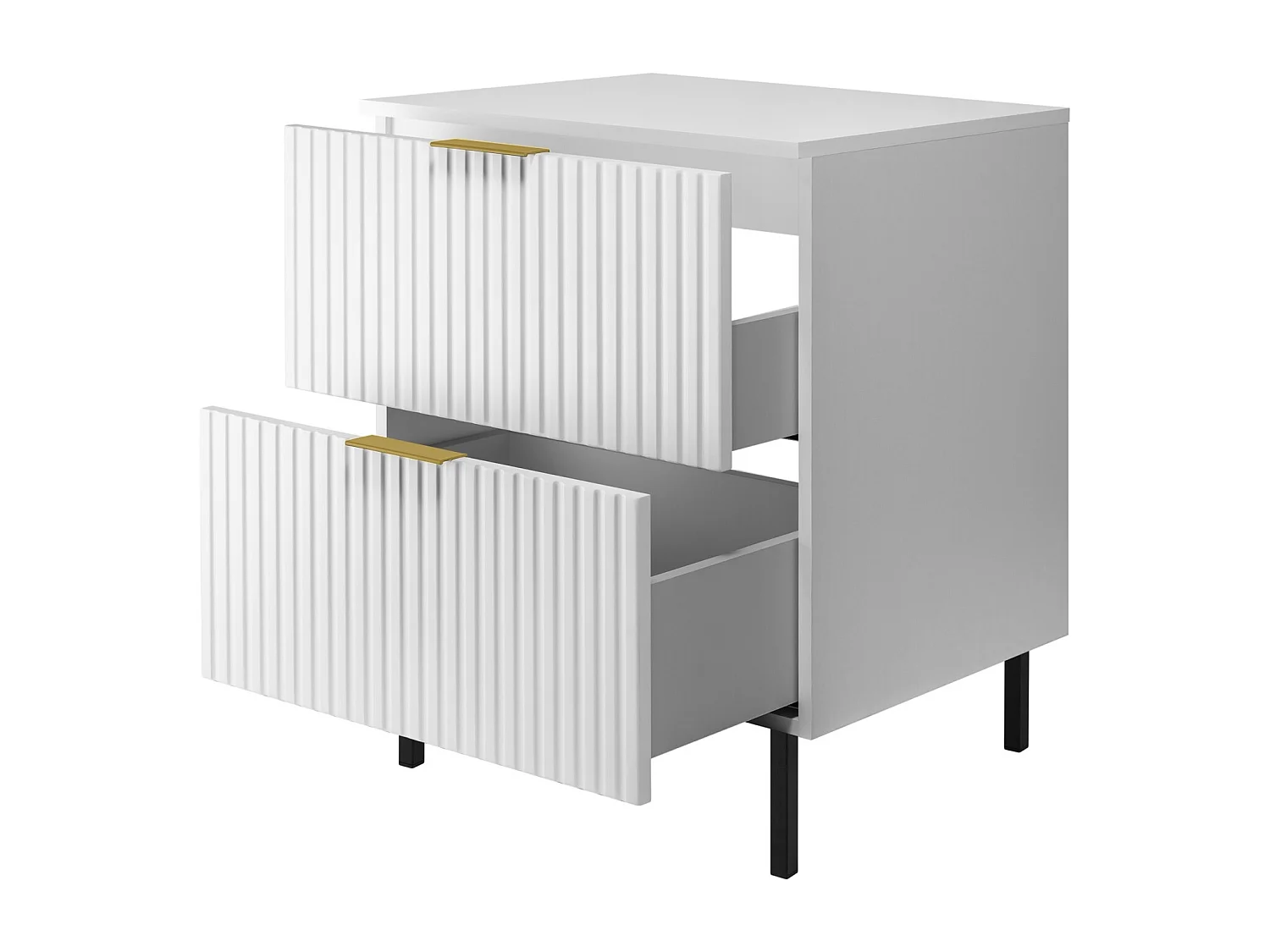 Waschbeckunterschrank, Weiß, 60 x 77 x 46 cm, goldener Griff, schwarze Beine + Arbeitsplatte