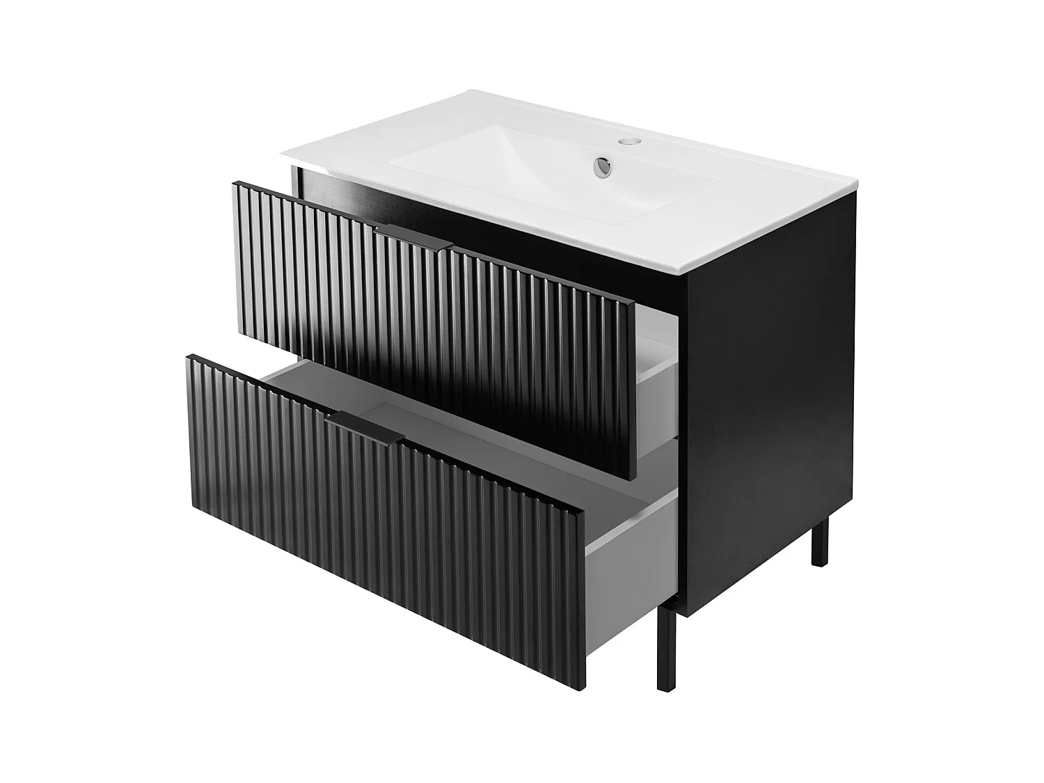 Wastafelmeubel, Zwart, 80 x 77 x 46 cm, Zwarte handgreep, Zwarte poten, zonder bovenblad