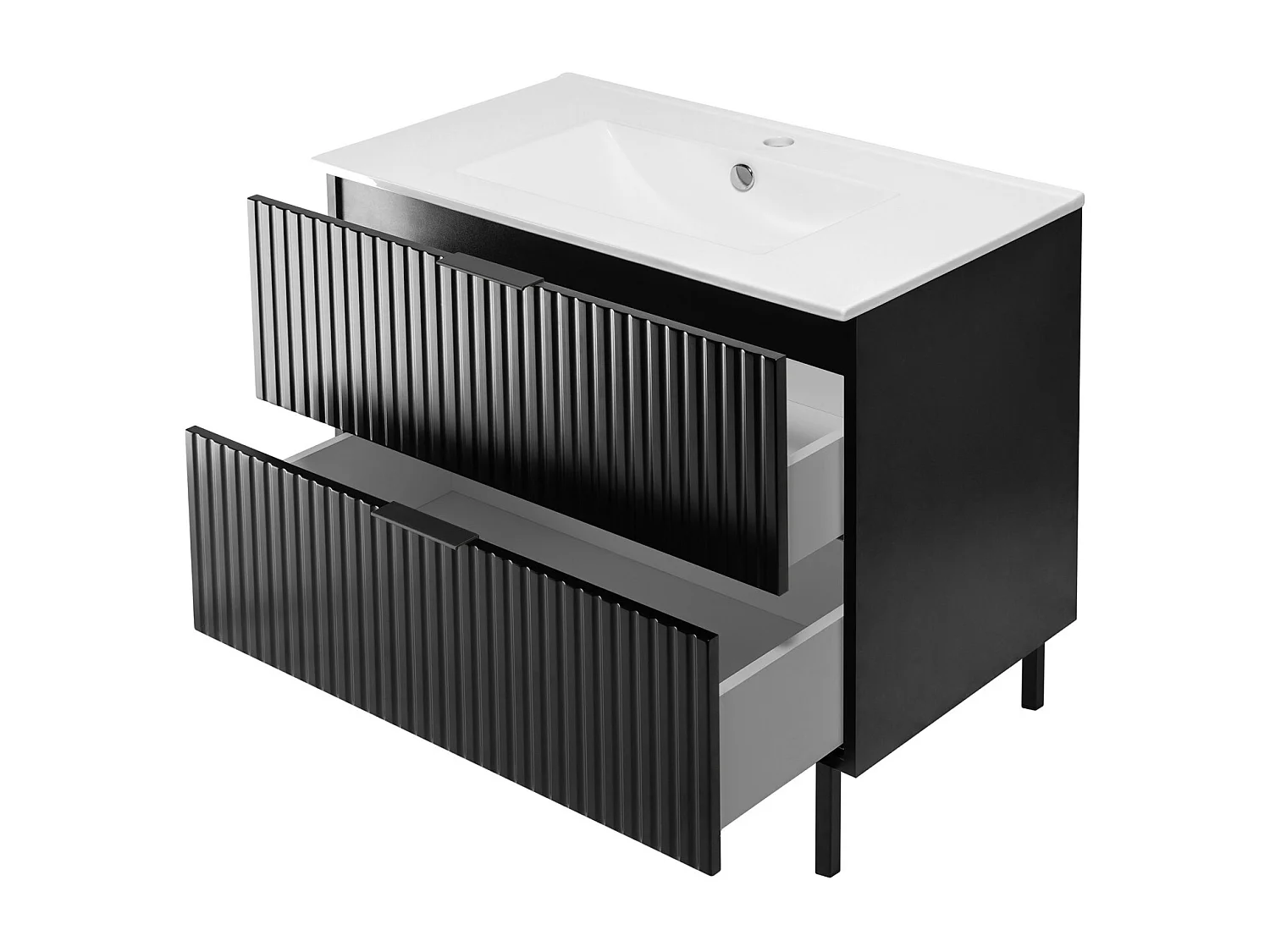 Meuble vasque, Noir, 80 x 77 x 46 cm, poignée noire, pieds noirs, sans plateau