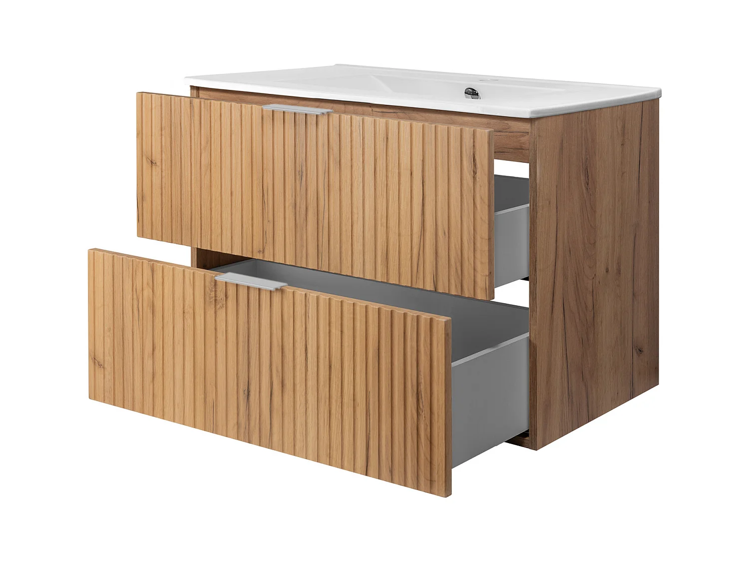 Mueble de lavabo, Roble Craft, 80 x 57 x 46 cm, tirador plateado, sin encimera