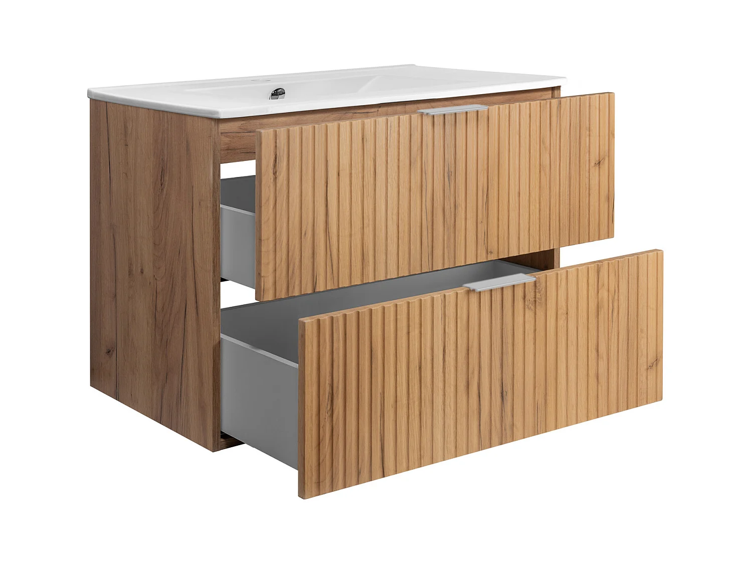 Mueble de lavabo, Roble Craft, 80 x 57 x 46 cm, tirador plateado, sin encimera