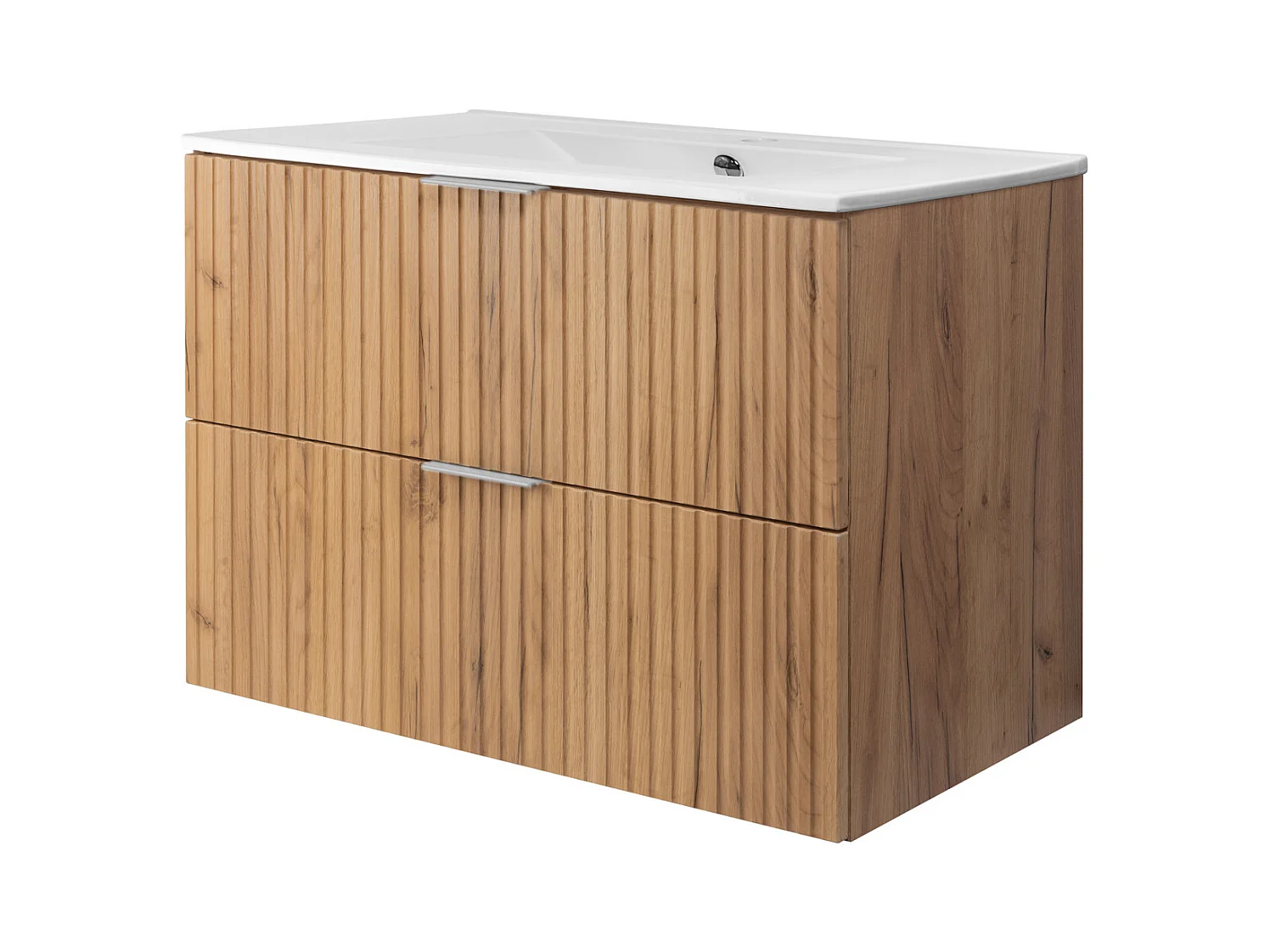 Mueble de lavabo, Roble Craft, 80 x 57 x 46 cm, tirador plateado, sin encimera