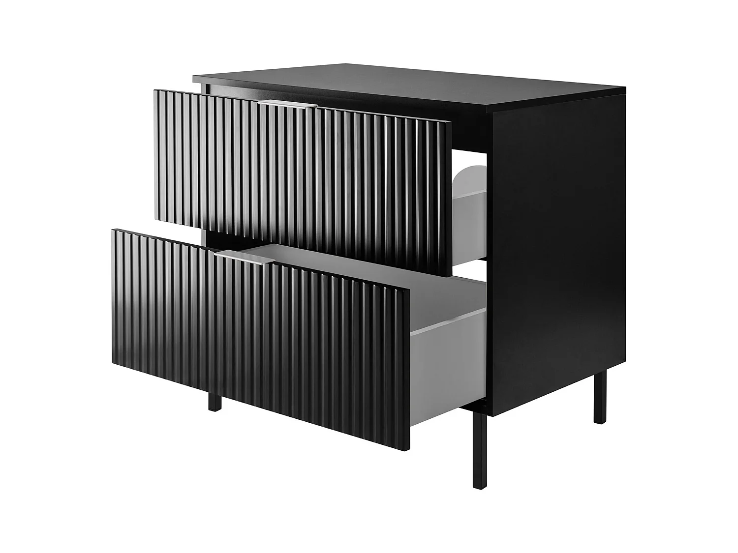 Meuble vasque, Noir, 80 x 77 x 46 cm, poignée argentée, pieds noirs + Plan de travail