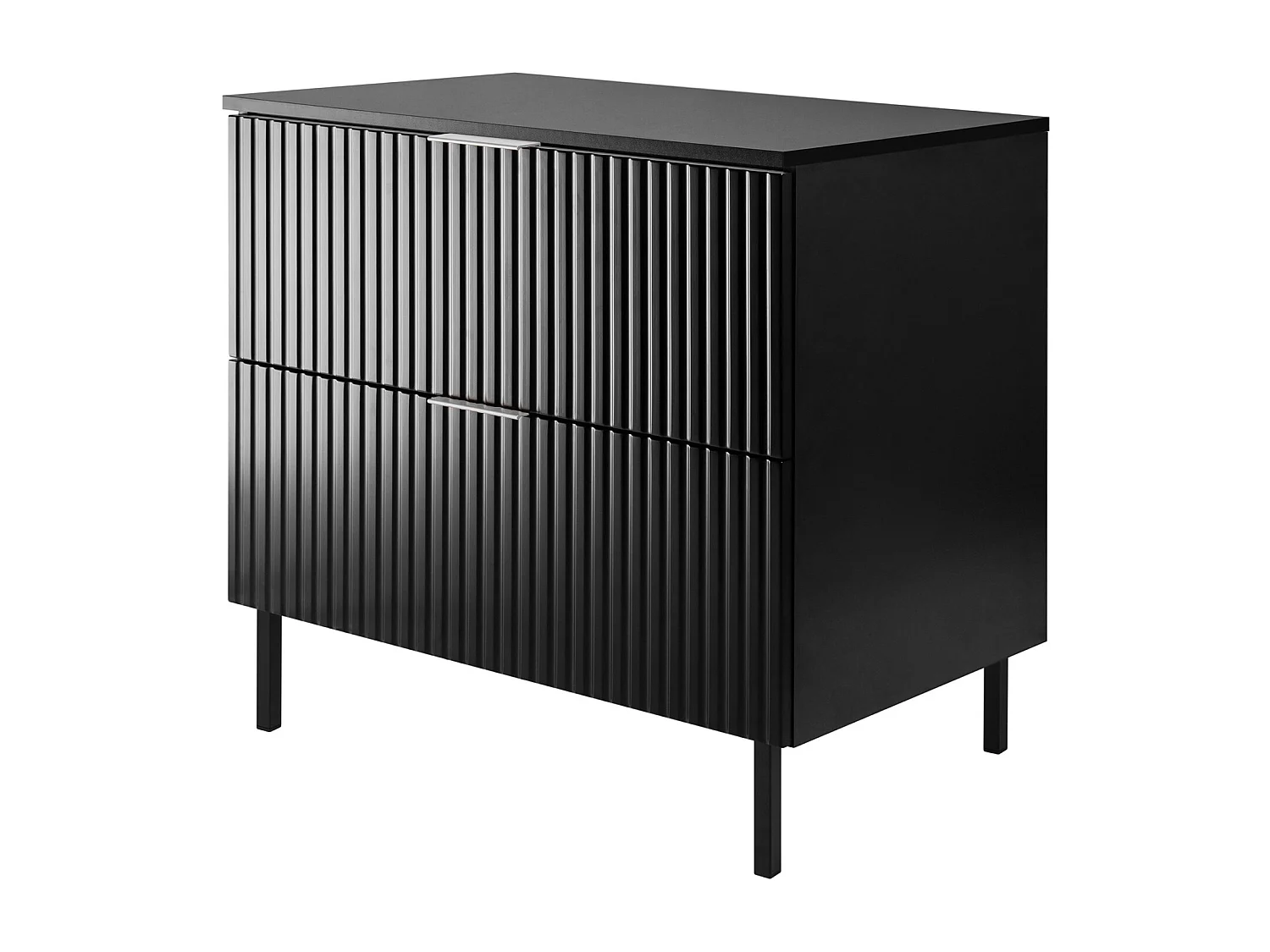 Meuble vasque, noir, 80 x 77 x 46 cm, poignée argentée, pieds noirs + plan de travail