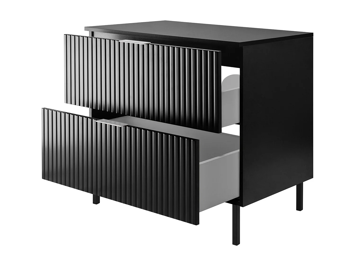 Meuble vasque, noir, 80 x 77 x 46 cm, poignée argentée, pieds noirs + plan de travail