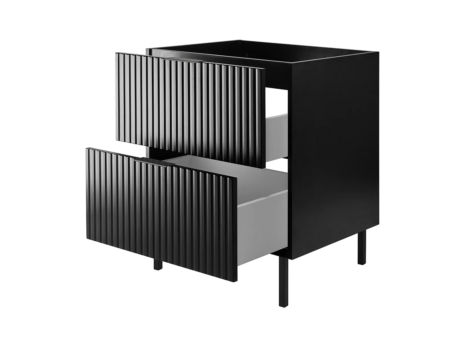 Waschbeckunterschrank, Schwarz, 60 x 77 x 46 cm, schwarzer Griff, schwarze Beine, ohne Arbeitsplatte