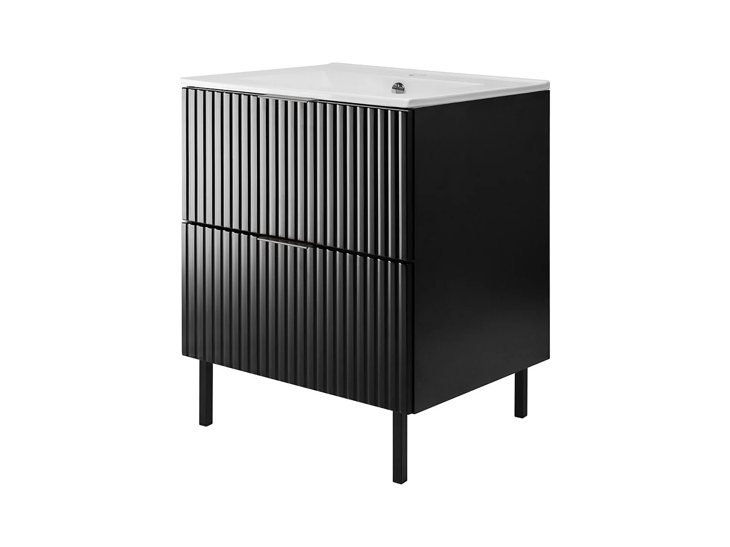 Waschbeckunterschrank, Schwarz, 60 x 77 x 46 cm, schwarzer Griff, schwarze Beine, ohne Arbeitsplatte