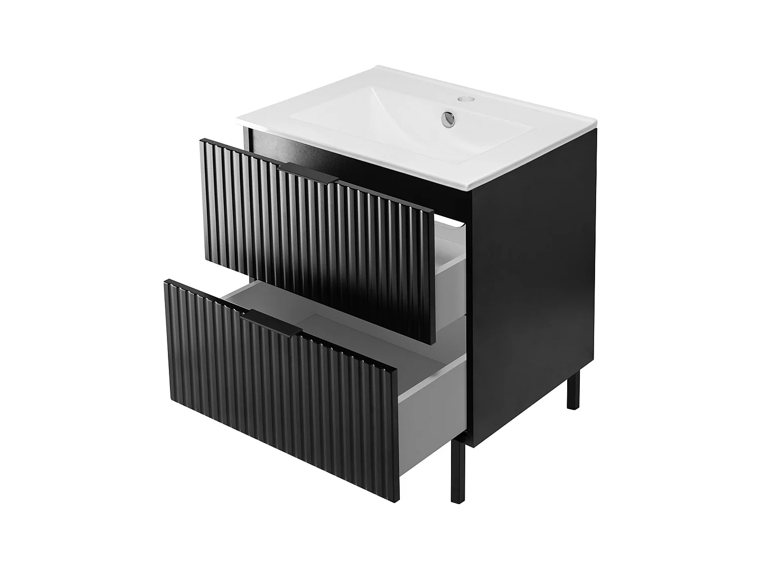 Waschbeckunterschrank, Schwarz, 60 x 77 x 46 cm, schwarzer Griff, schwarze Beine, ohne Arbeitsplatte