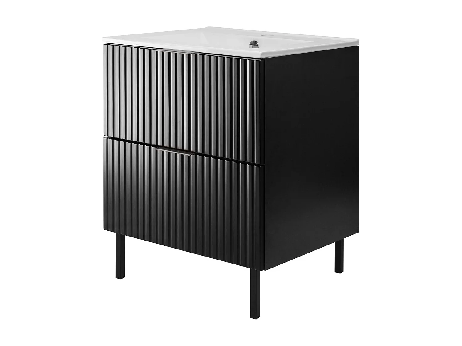 Meuble vasque, Noir, 60 x 77 x 46 cm, poignée noire, pieds noirs, sans plateau