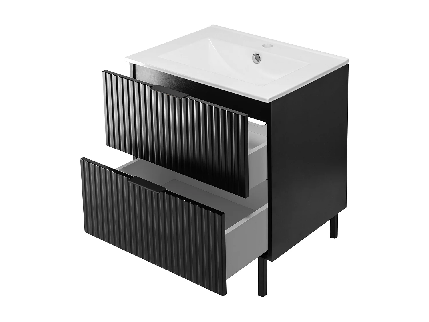 Meuble vasque, Noir, 60 x 77 x 46 cm, poignée noire, pieds noirs, sans plateau