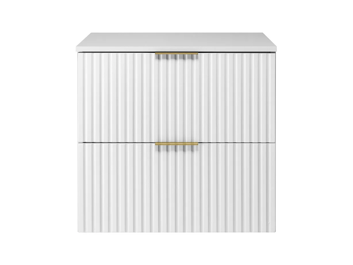 Waschbeckunterschrank, Weiß, 60 x 57 x 46 cm, goldener Griff + Arbeitsplatte