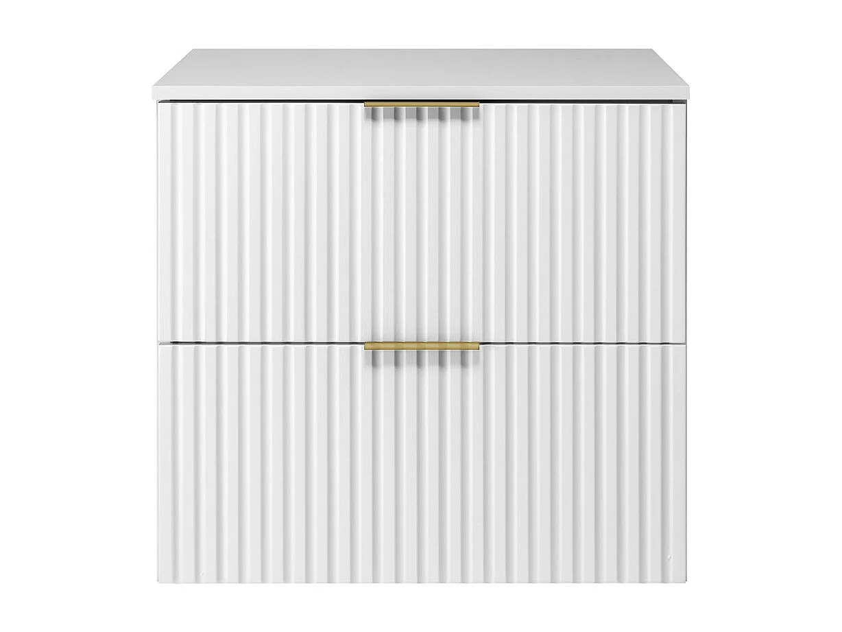 Meuble vasque, Blanc, 60 x 57 x 46 cm, poignée dorée + Plan de travail