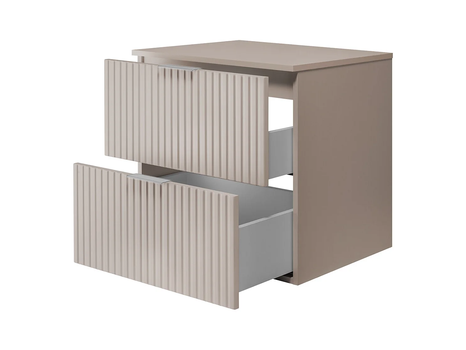 Waschbeckunterschrank, Kaschmir, 60 x 57 x 46 cm, silberner Griff + Arbeitsplatte