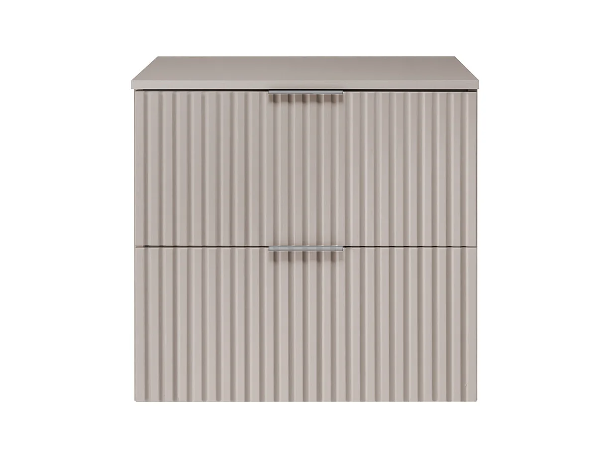 Waschbeckunterschrank, Kaschmir, 60 x 57 x 46 cm, silberner Griff + Arbeitsplatte