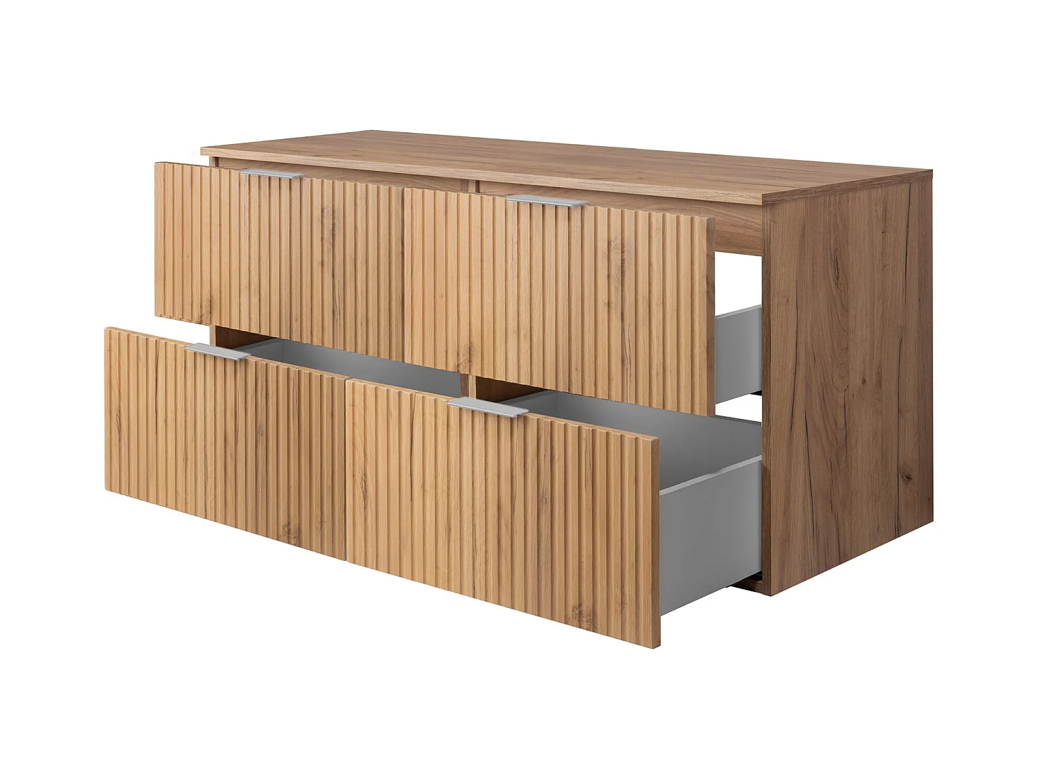 Meuble vasque, Chêne Craft, 120 (2 x 60) x 57 x 46 cm, poignée argentée + Plan de travail