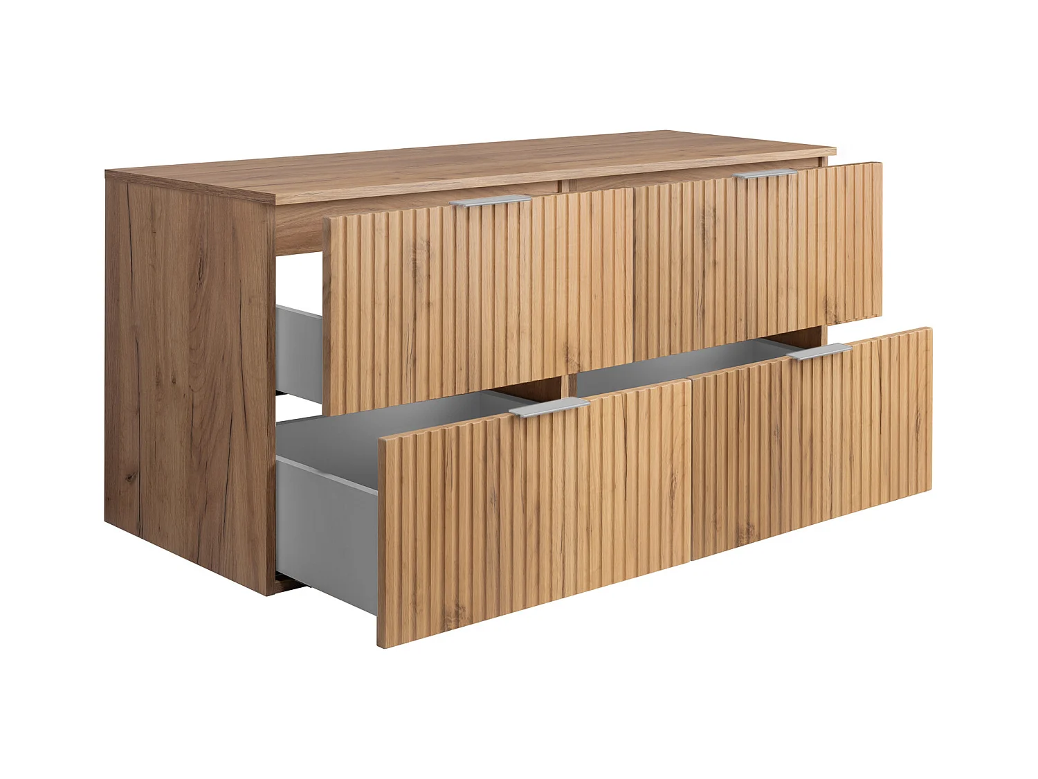 Meuble vasque, Chêne Craft, 120 (2 x 60) x 57 x 46 cm, poignée argentée + Plan de travail