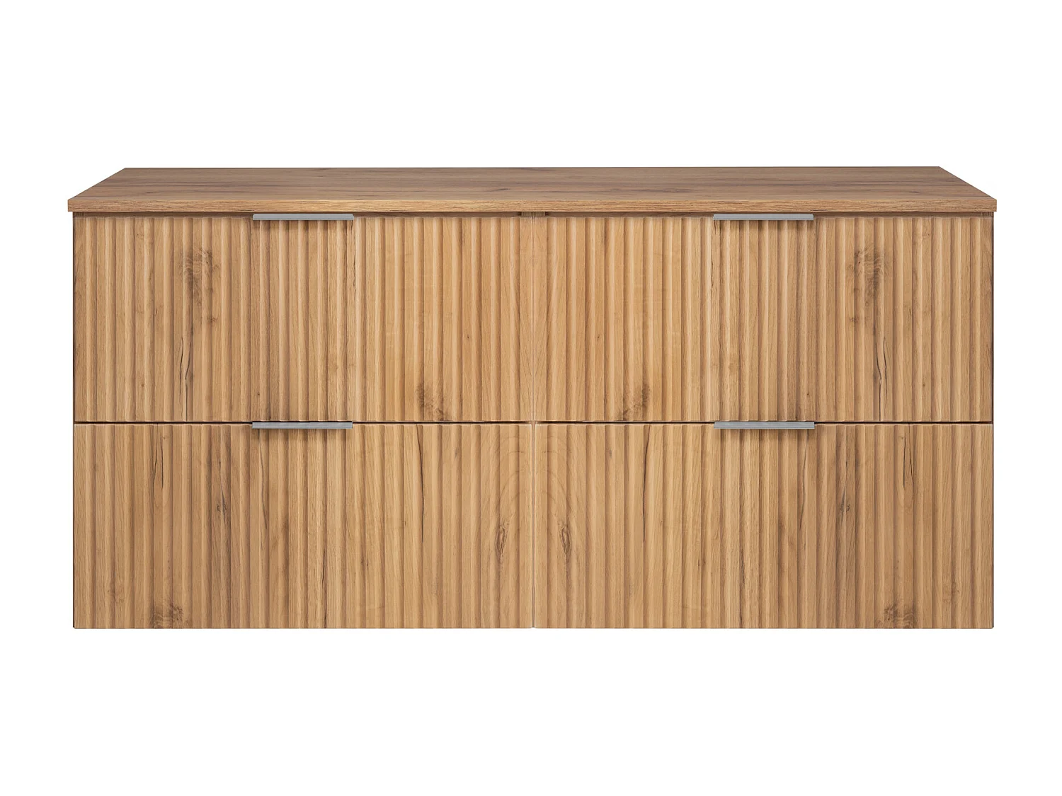 Meuble vasque, Chêne Craft, 120 (2 x 60) x 57 x 46 cm, poignée argentée + Plan de travail