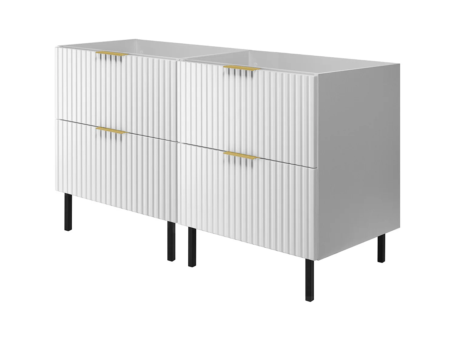 Meuble vasque, Blanc, 120 (2 x 60) x 77 x 46 cm, poignée dorée, pieds noirs, sans plateau