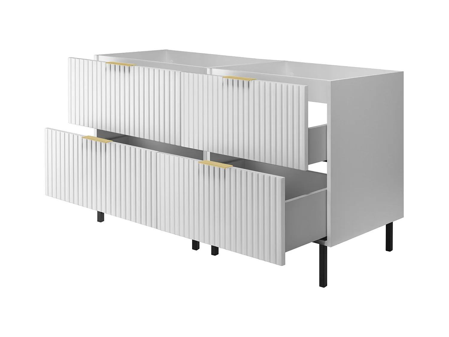 Meuble vasque, Blanc, 120 (2 x 60) x 77 x 46 cm, poignée dorée, pieds noirs, sans plateau