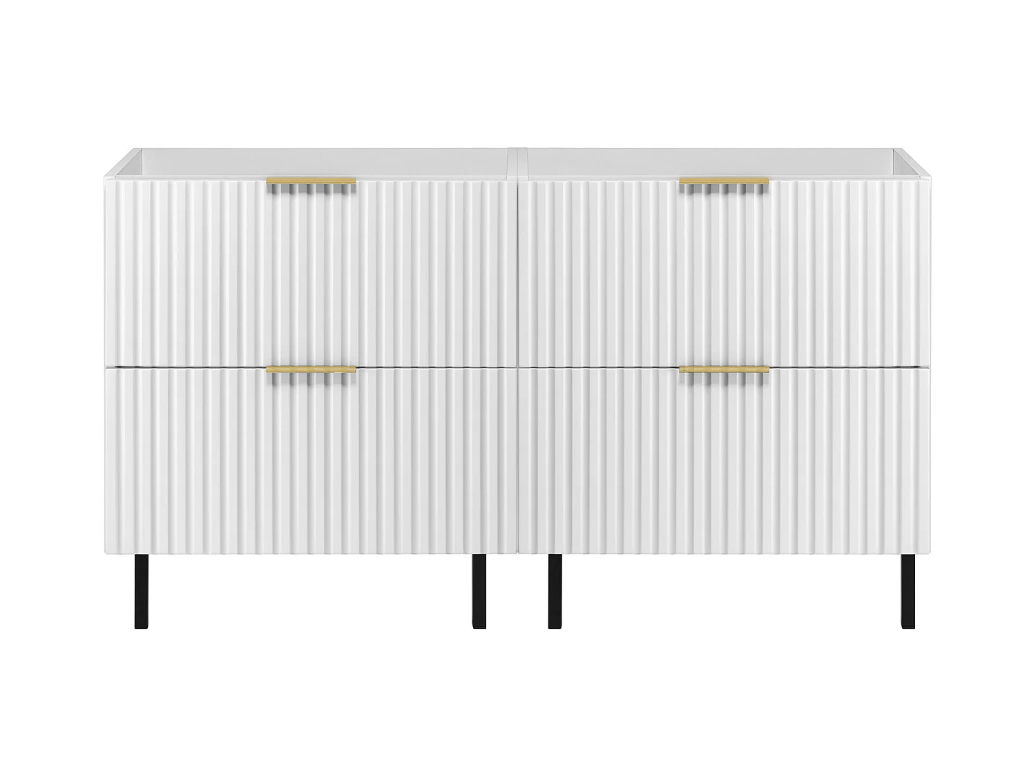 Meuble vasque, Blanc, 120 (2 x 60) x 77 x 46 cm, poignée dorée, pieds noirs, sans plateau