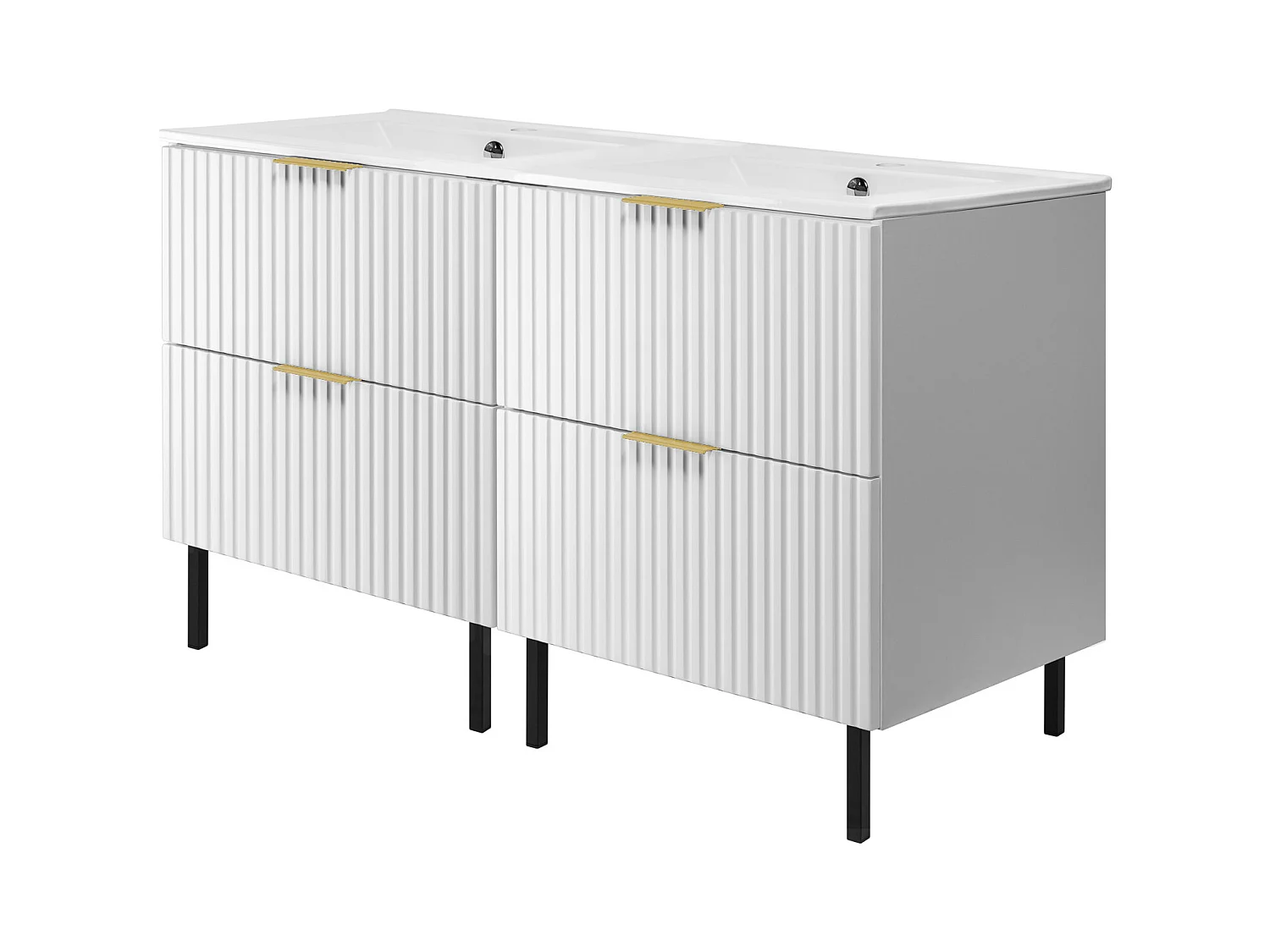 Meuble vasque, Blanc, 120 (2 x 60) x 77 x 46 cm, poignée dorée, pieds noirs, sans plateau