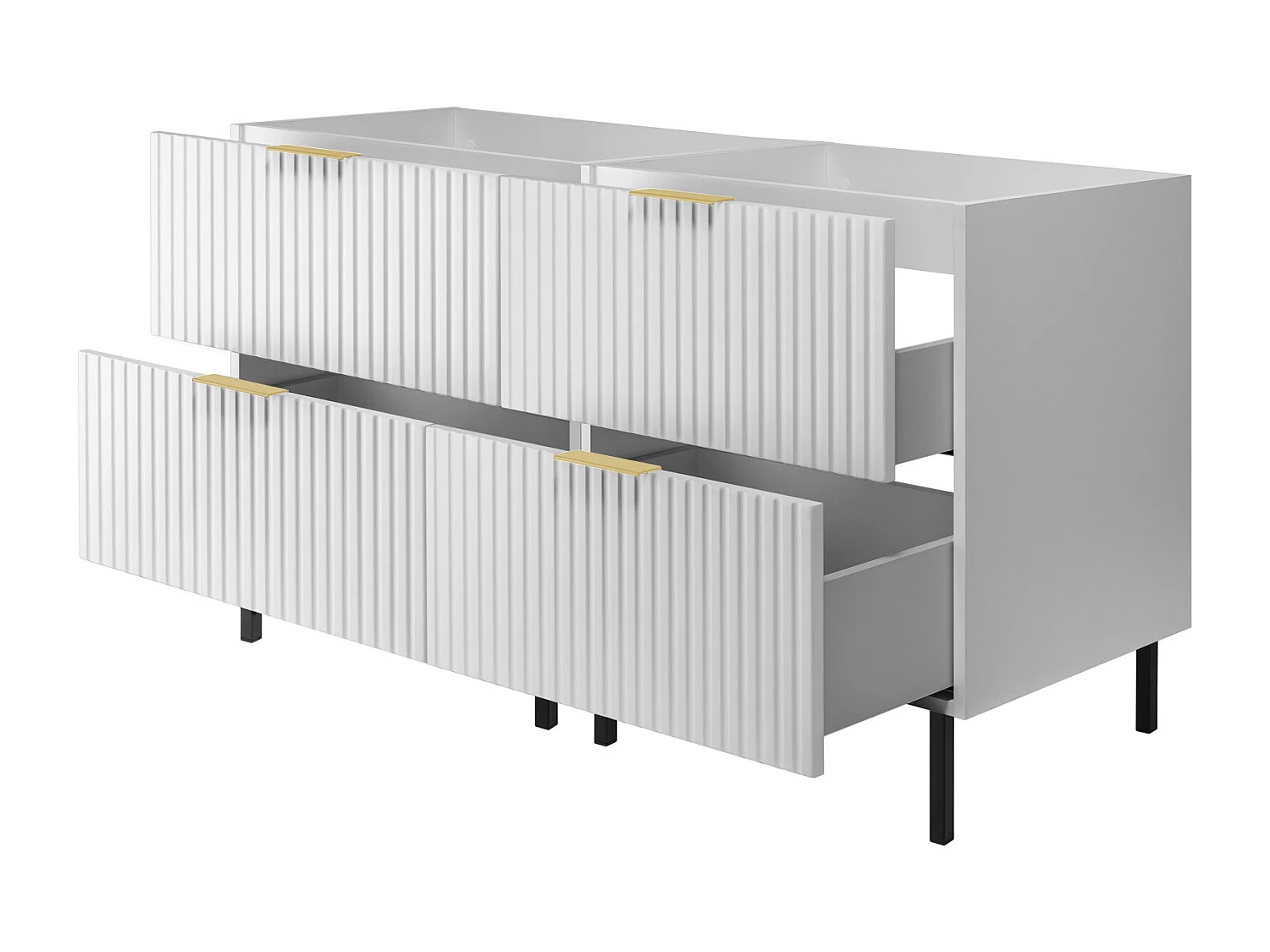 Wastafelmeubel, Wit, 120 (2 x 60) x 77 x 46 cm, gouden handgreep, Zwarte poten, zonder blad