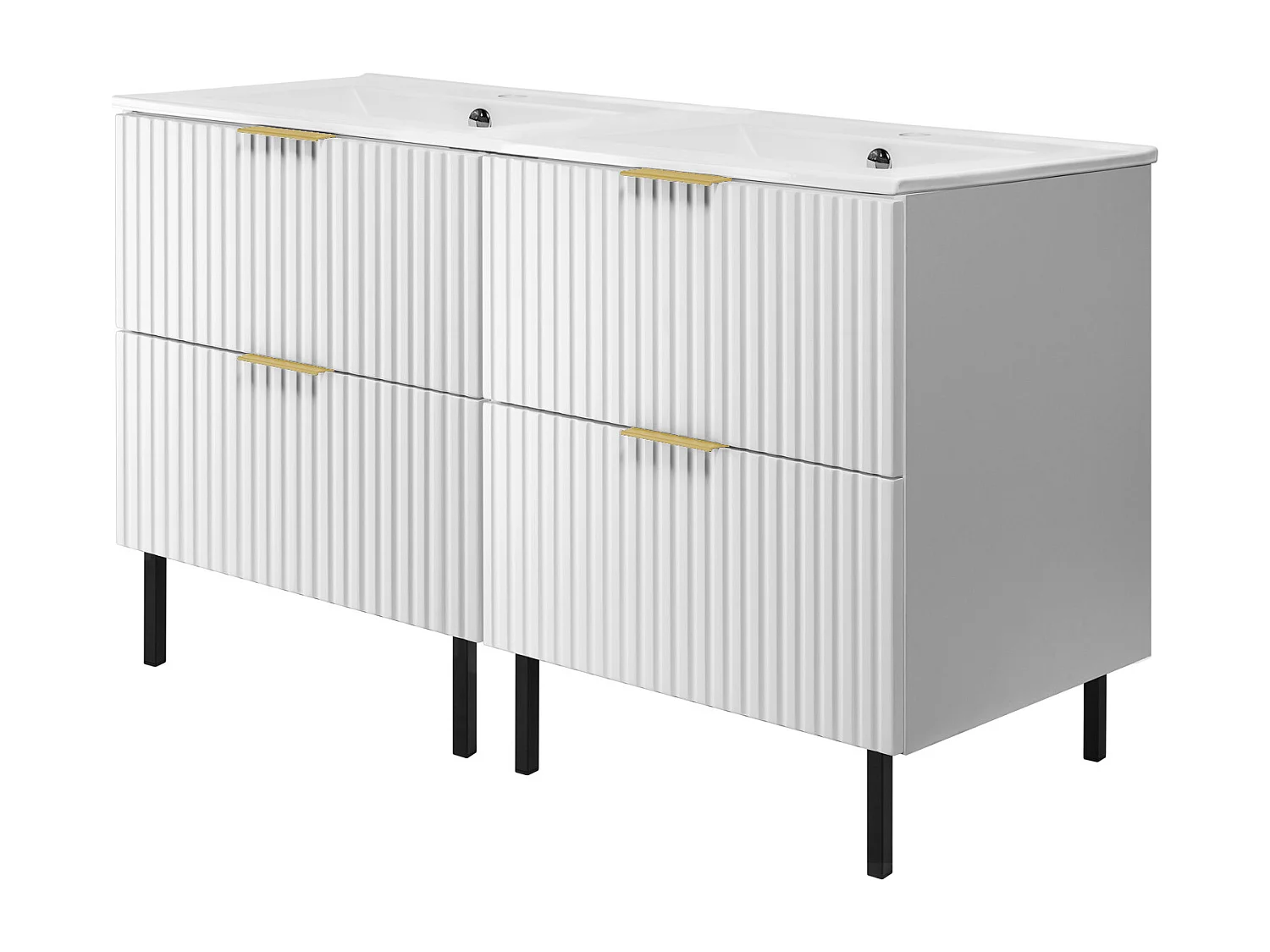 Szafka pod umywalkę, Biały, 120 (2 x 60) x 77 x 46 cm, uchwyt złoty, nogi czarne, bez blatu