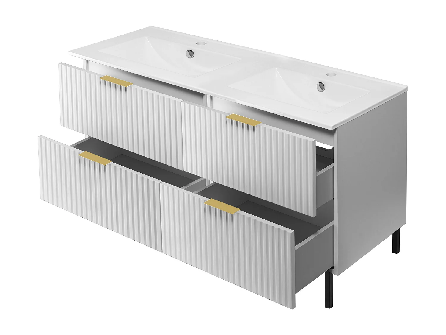 Szafka pod umywalkę, Biały, 120 (2 x 60) x 77 x 46 cm, uchwyt złoty, nogi czarne, bez blatu