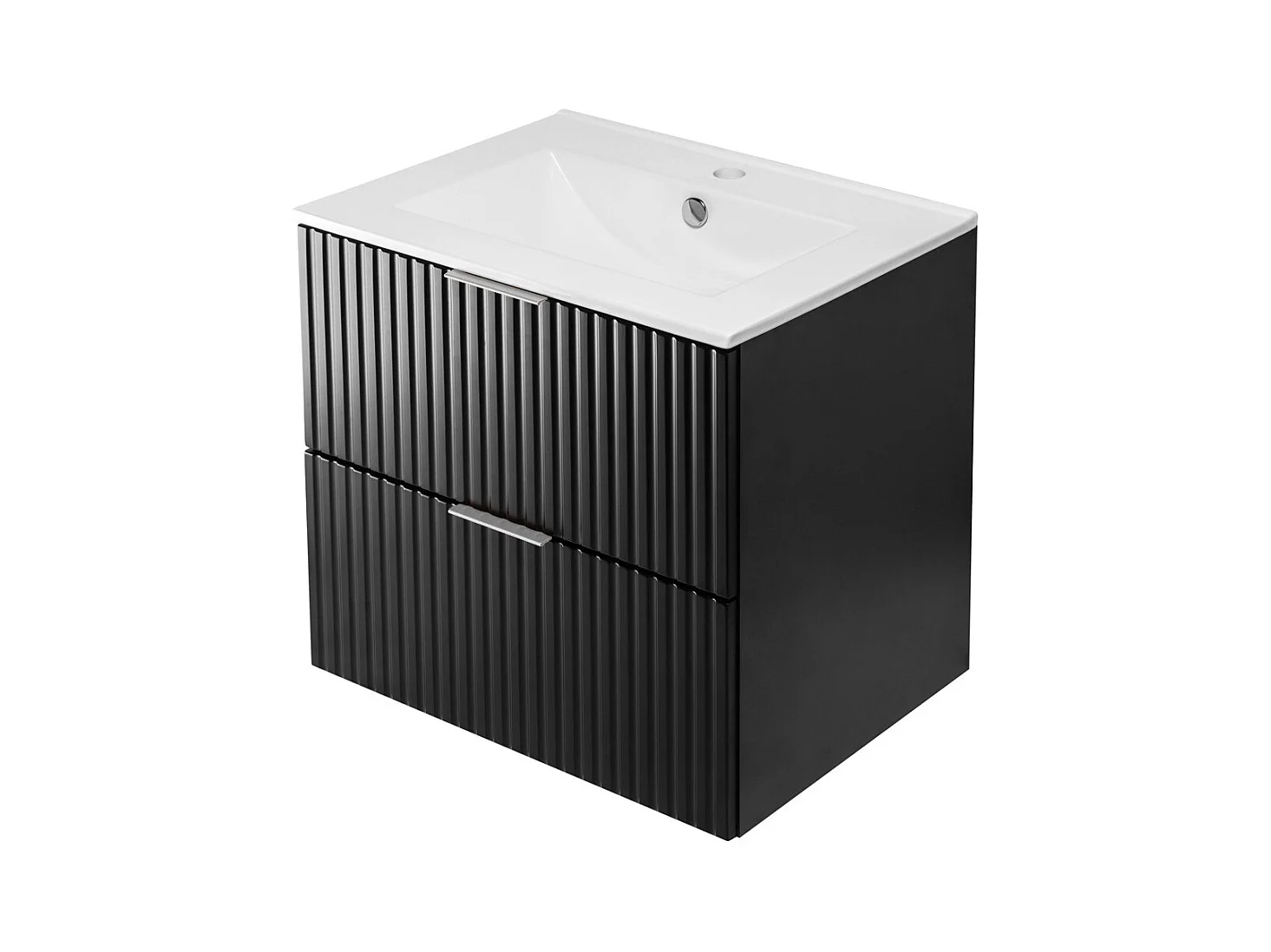 Meuble vasque, Noir, 60 x 57 x 46 cm, poignée argentée, sans plateau