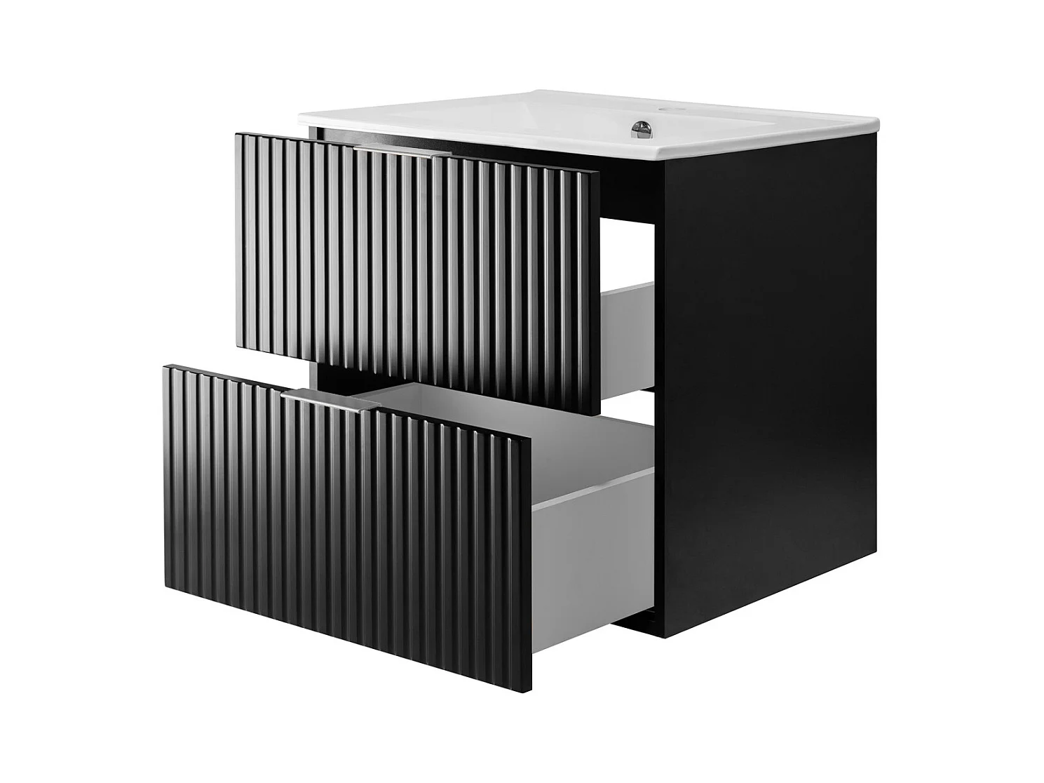 Meuble vasque, Noir, 60 x 57 x 46 cm, poignée argentée, sans plateau