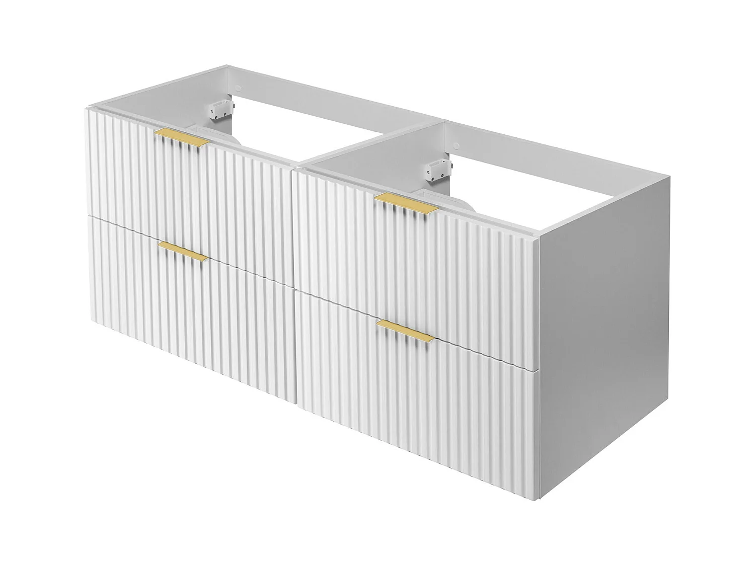 Meuble vasque, Blanc, 120 (2 x 60) x 57 x 46 cm, poignée dorée, sans plateau