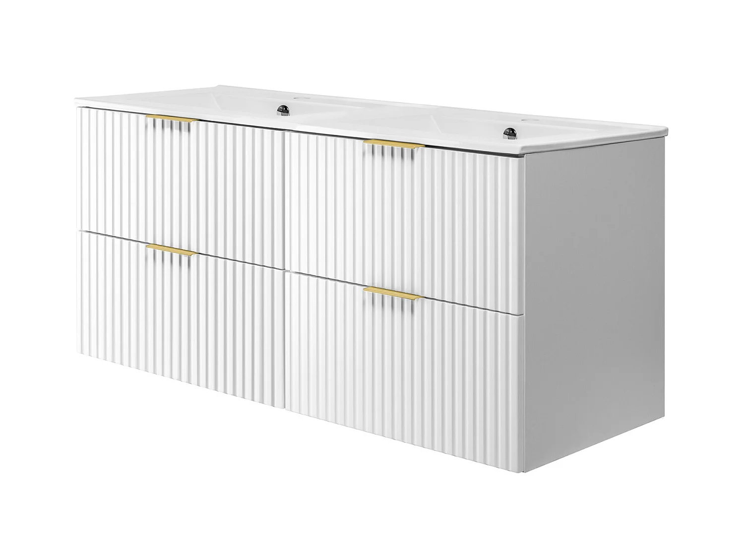 Meuble vasque, Blanc, 120 (2 x 60) x 57 x 46 cm, poignée dorée, sans plateau