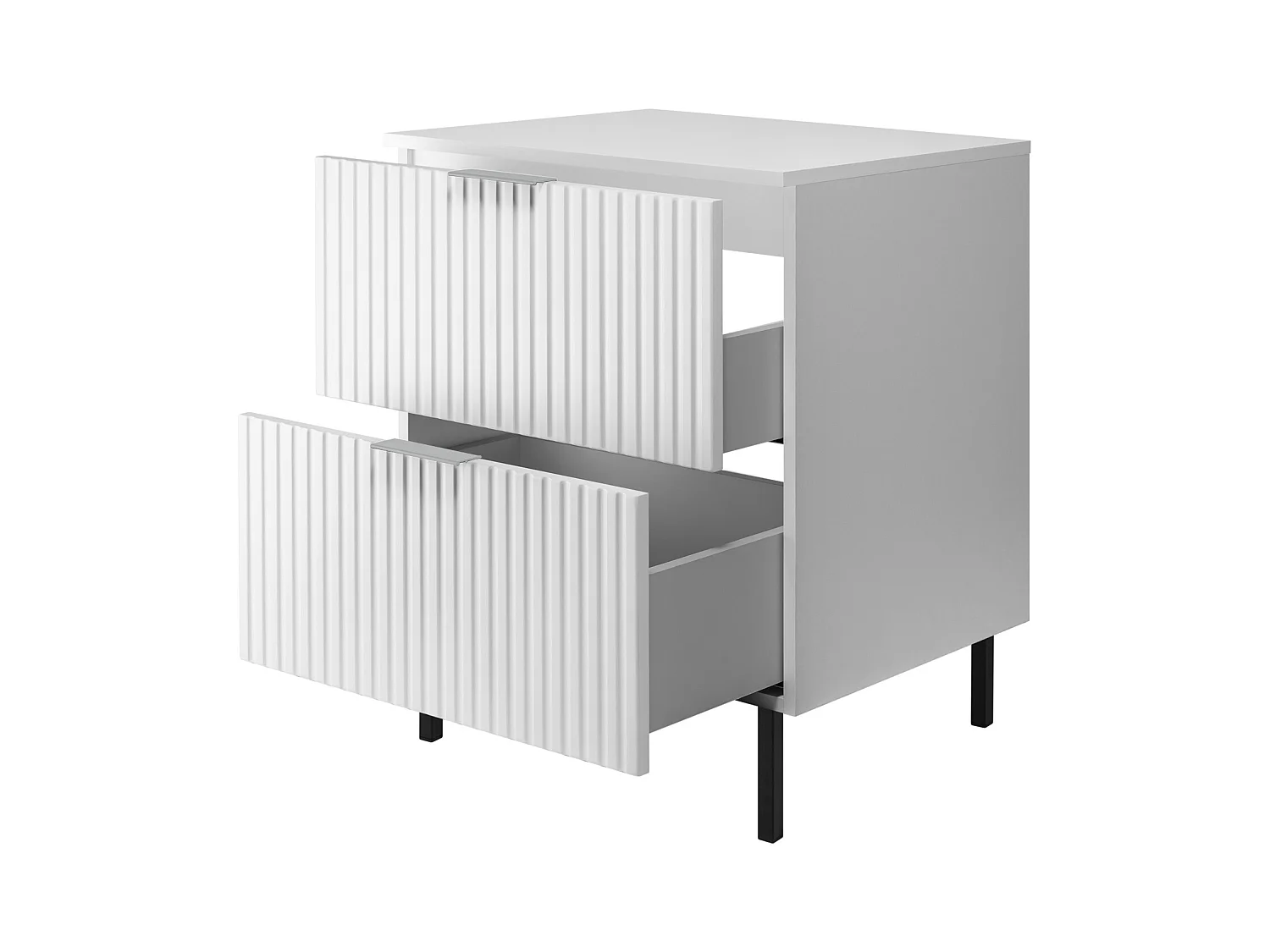 Wastafelmeubel, Wit, 60 x 77 x 46 cm, zilveren handgreep, Zwarte poten + Blad