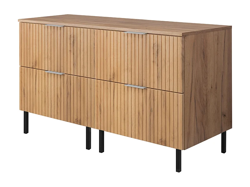 Waschbeckunterschrank, Eiche Craft, 120 (2 x 60) x 77 x 46 cm, silberner Griff, schwarze Beine + Arbeitsplatte