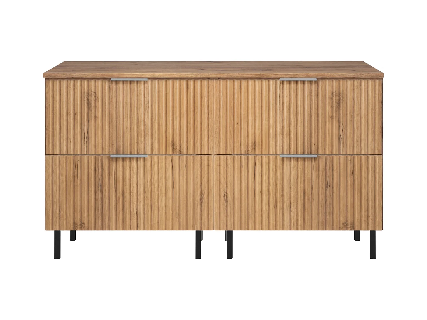 Wastafelmeubel, Eik Craft, 120 (2 x 60) x 77 x 46 cm, zilveren handgreep, Zwarte poten + Blad