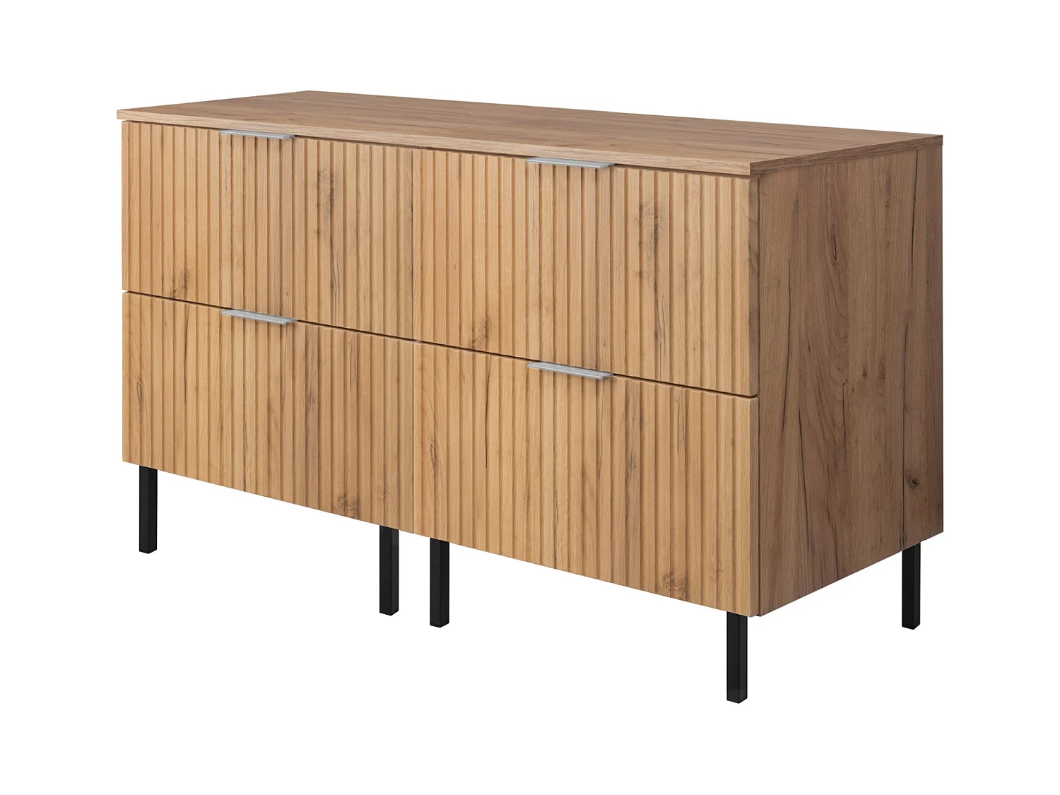 Meuble vasque, Chêne Craft, 120 (2 x 60) x 77 x 46 cm, poignée argentée, pieds noirs + Plan de travail