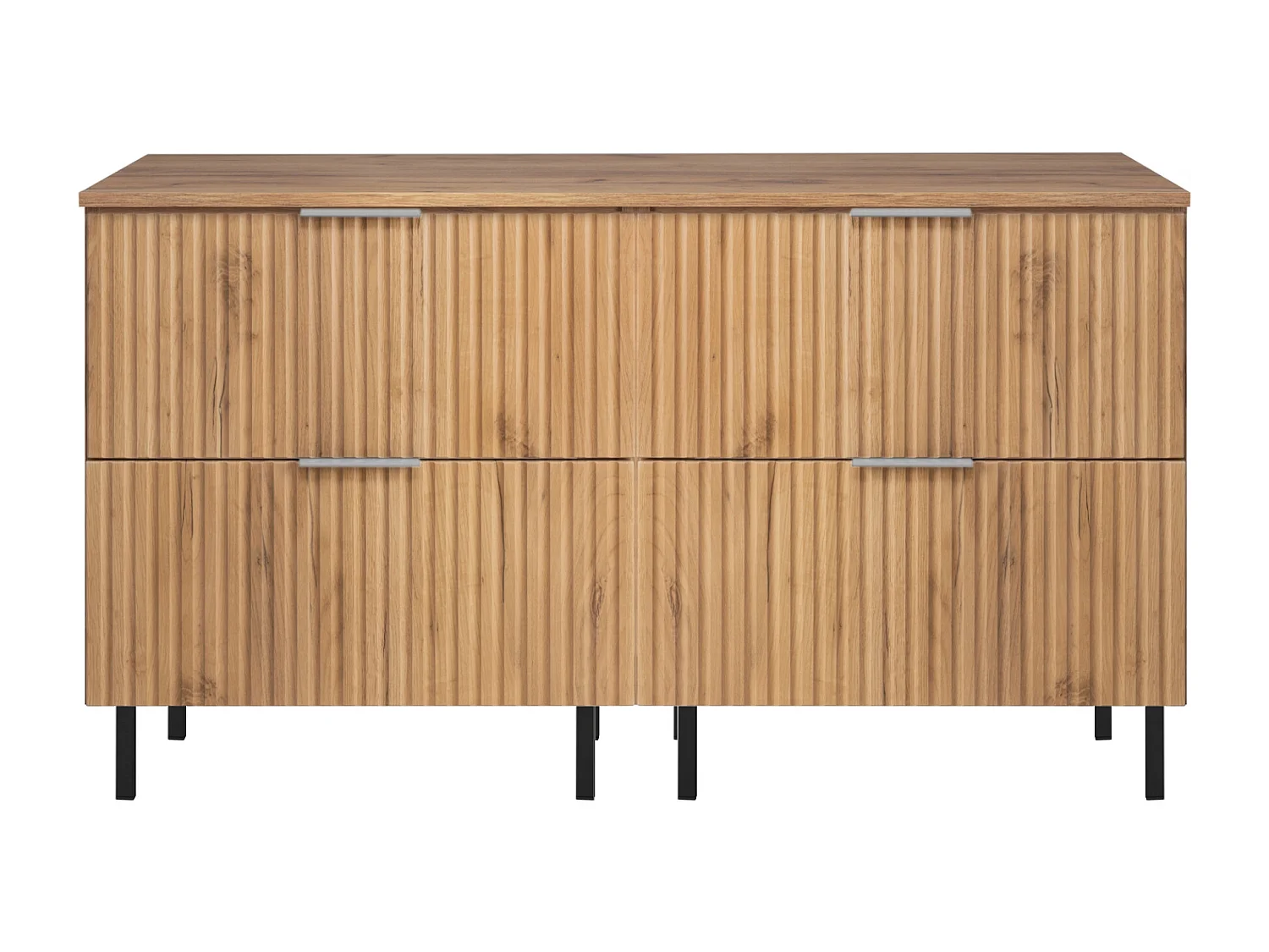 Meuble vasque, Chêne Craft, 120 (2 x 60) x 77 x 46 cm, poignée argentée, pieds noirs + Plan de travail