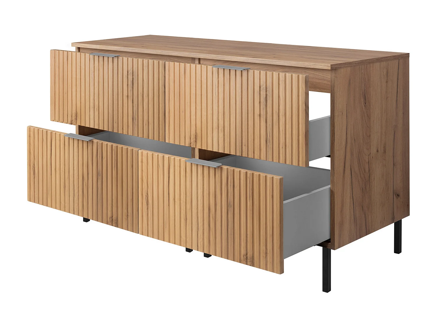 Meuble vasque, Chêne Craft, 120 (2 x 60) x 77 x 46 cm, poignée argentée, pieds noirs + Plan de travail