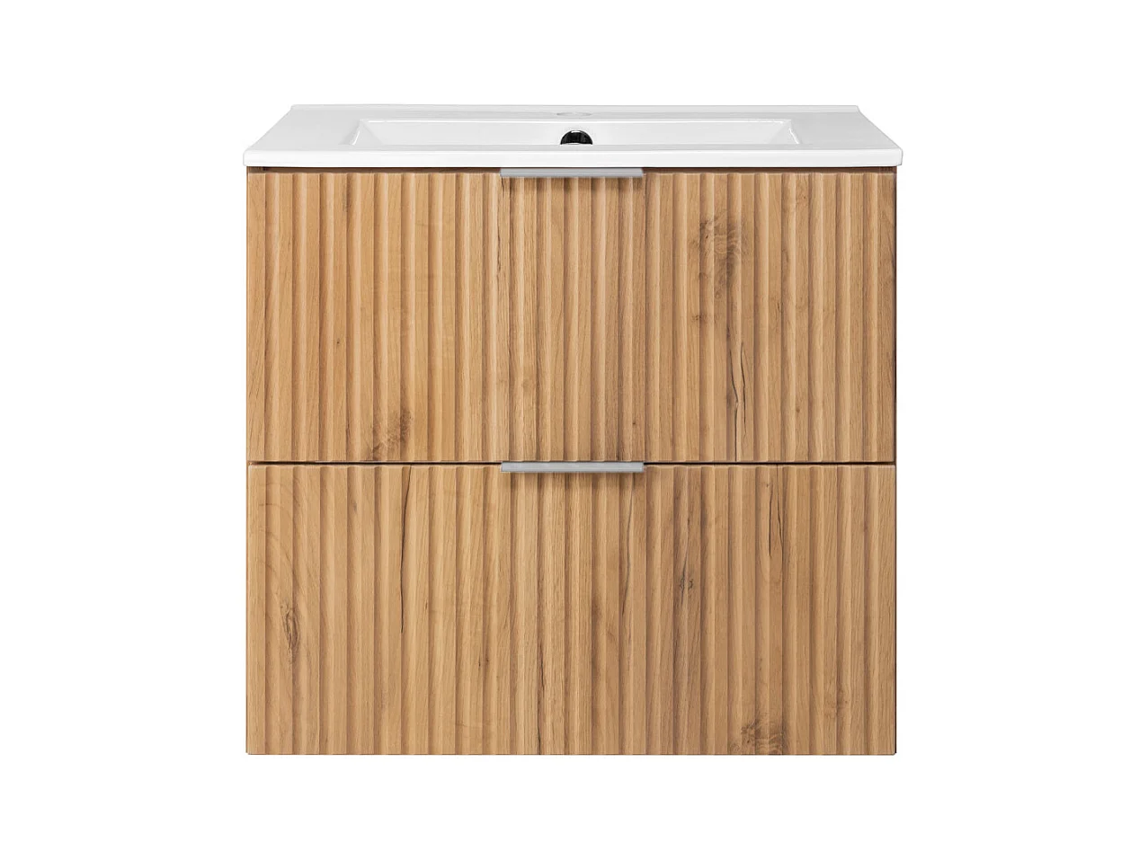 Meuble vasque, Chêne Craft, 60 x 57 x 46 cm, poignée argentée, sans plateau