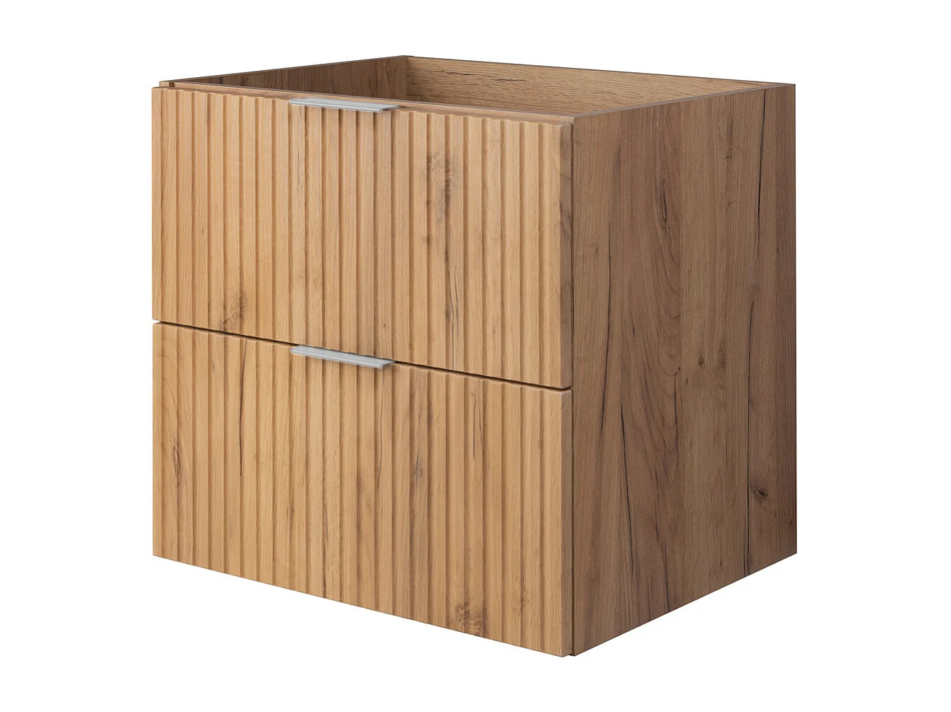 Meuble vasque, Chêne Craft, 60 x 57 x 46 cm, poignée argentée, sans plateau