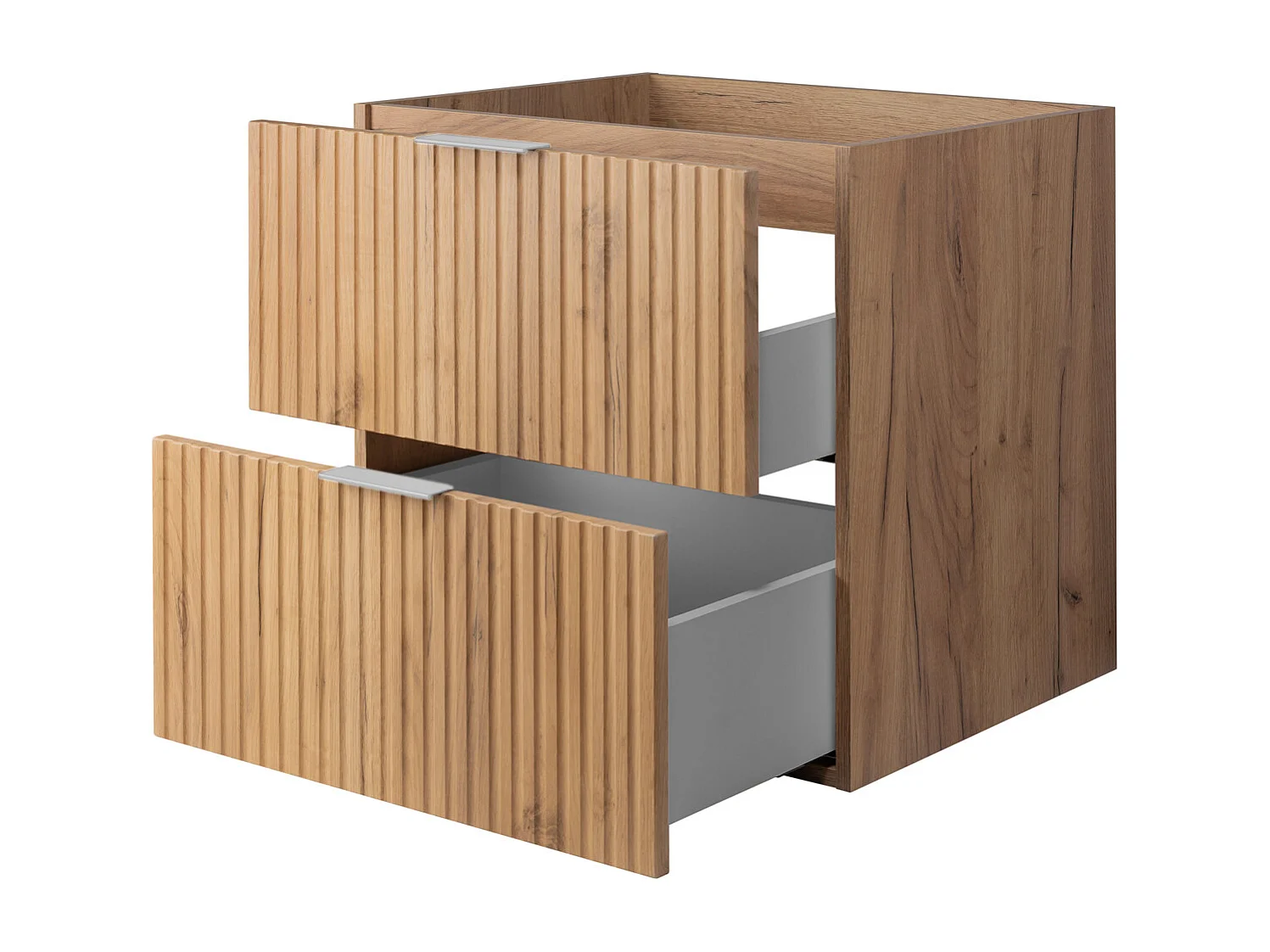 Meuble vasque, Chêne Craft, 60 x 57 x 46 cm, poignée argentée, sans plateau