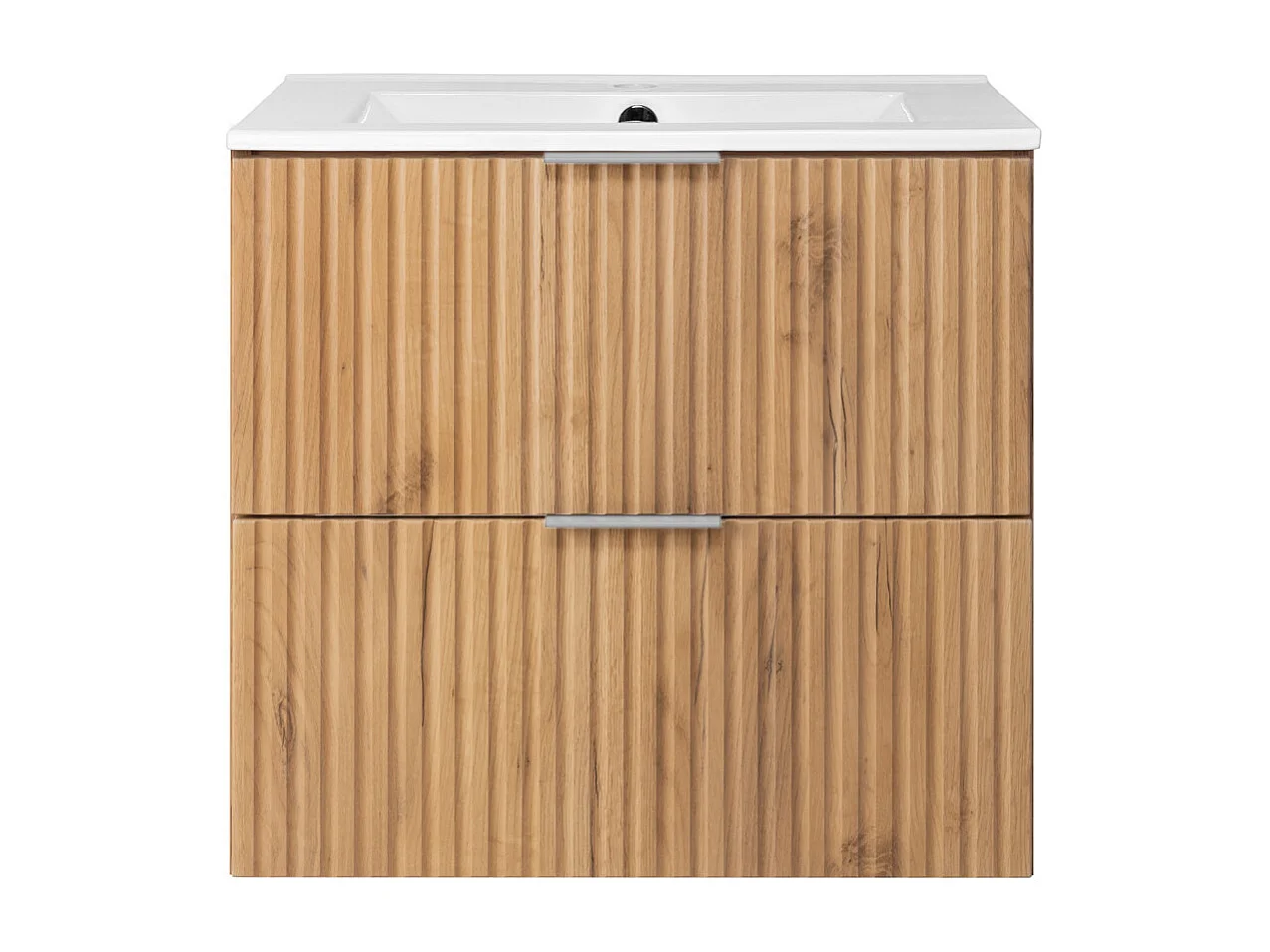 Meuble vasque, Chêne Craft, 60 x 57 x 46 cm, poignée argentée, sans plateau