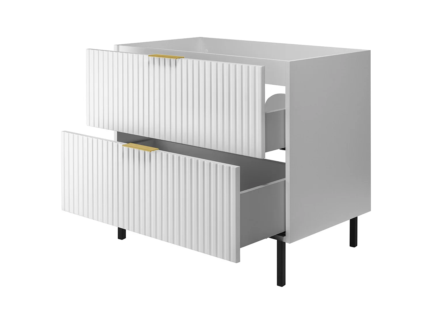 Waschbeckunterschrank, Weiß, 80 x 77 x 46 cm, goldener Griff, schwarze Beine, ohne Arbeitsplatte