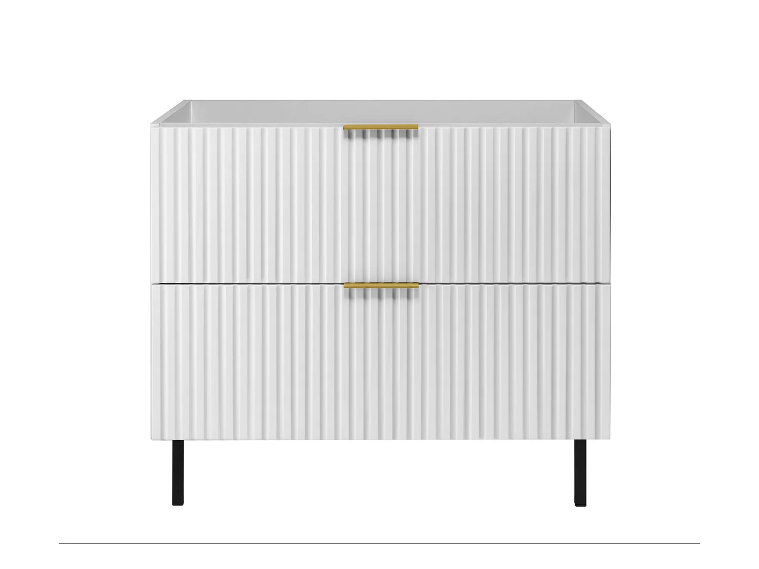 Waschbeckunterschrank, Weiß, 80 x 77 x 46 cm, goldener Griff, schwarze Beine, ohne Arbeitsplatte