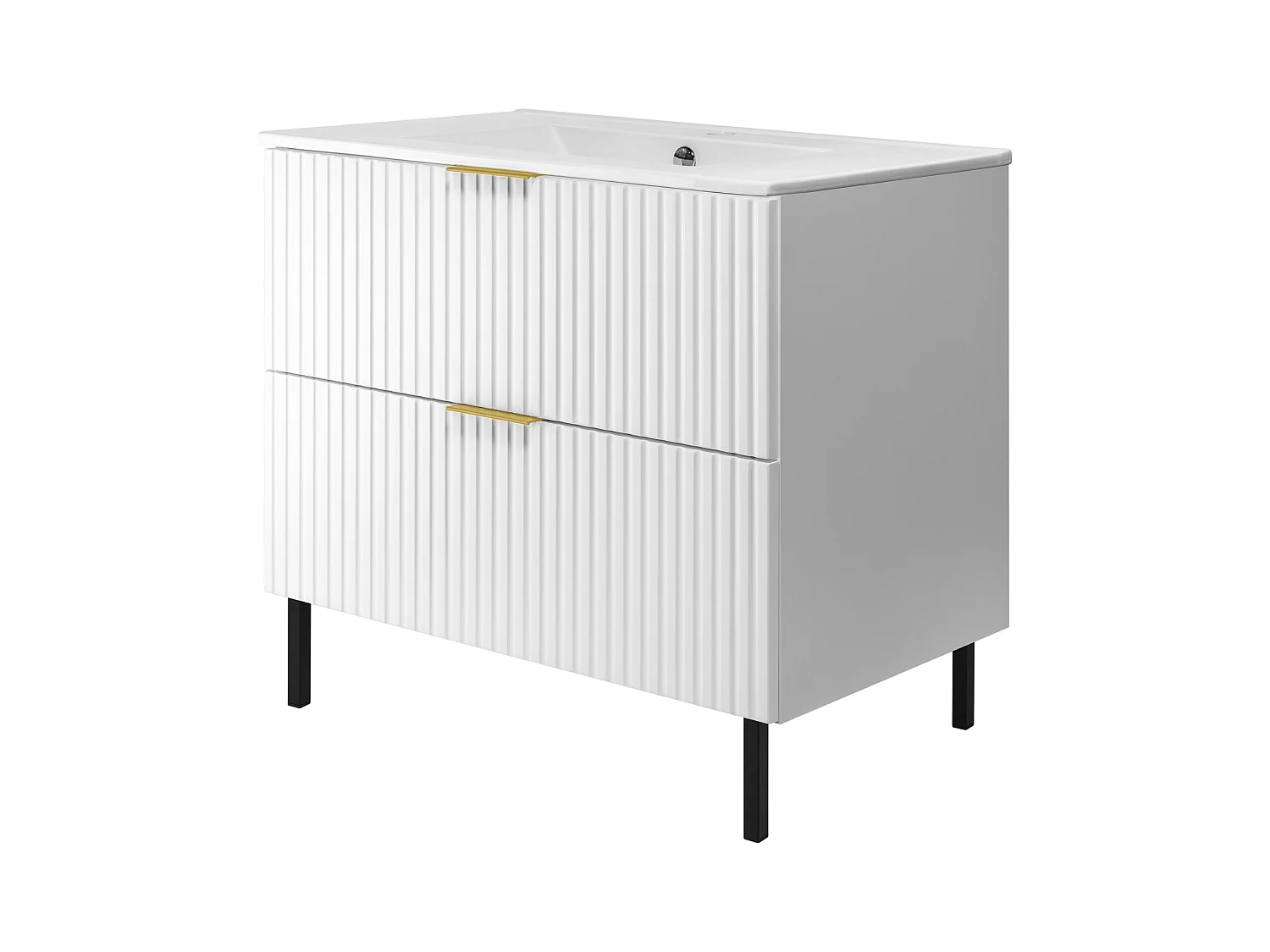 Waschbeckunterschrank, Weiß, 80 x 77 x 46 cm, goldener Griff, schwarze Beine, ohne Arbeitsplatte