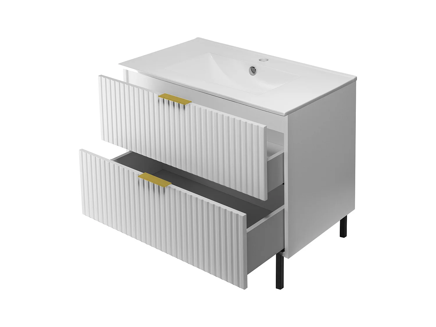 Waschbeckunterschrank, Weiß, 80 x 77 x 46 cm, goldener Griff, schwarze Beine, ohne Arbeitsplatte